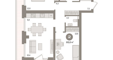 2-к. квартира, 80&nbsp;м²