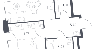 1-к. квартира, 37&nbsp;м²