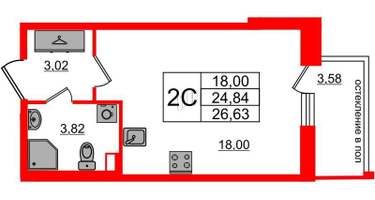 Студия, 24&nbsp;м²