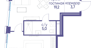 1-к. квартира, 42&nbsp;м²