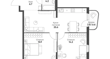 2-к. квартира, 67&nbsp;м²