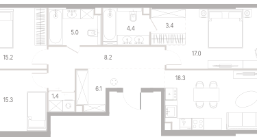 3-к. квартира, 95&nbsp;м²