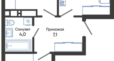 2-к. квартира, 55&nbsp;м²
