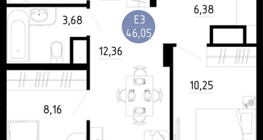2-к. квартира, 46 м²