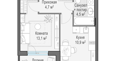 1-к. квартира, 33&nbsp;м²