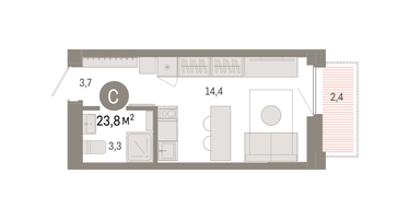 Студия, 23&nbsp;м²