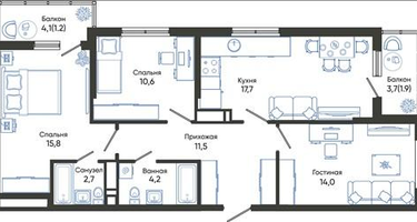 3-к. квартира, 79&nbsp;м²