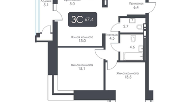 3-к. квартира, 67 м²
