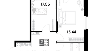 2-к. квартира, 65&nbsp;м²