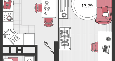 1-к. квартира, 40 м²