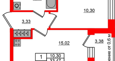 1-к. квартира, 33 м²