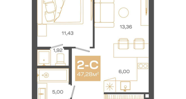2-к. квартира, 47&nbsp;м²