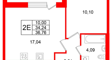 1-к. квартира, 34&nbsp;м²