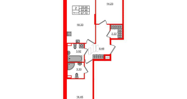 2-к. квартира, 64&nbsp;м²