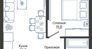 1-к. квартира, 39&nbsp;м²