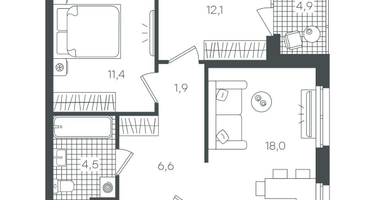 2-к. квартира, 64 м²