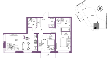3-к. квартира, 66&nbsp;м²