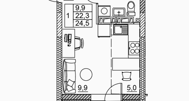 1-к. квартира, 24&nbsp;м²