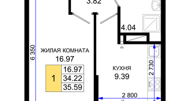 1-к. квартира, 35&nbsp;м²