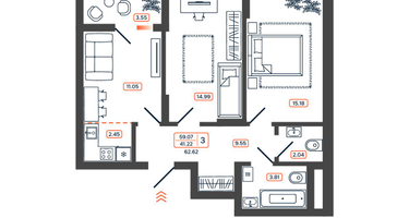 3-к. квартира, 62&nbsp;м²