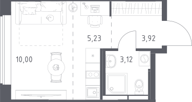 1-к. квартира, 22&nbsp;м²