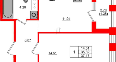 1-к. квартира, 37&nbsp;м²