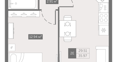 1-к. квартира, 36 м²