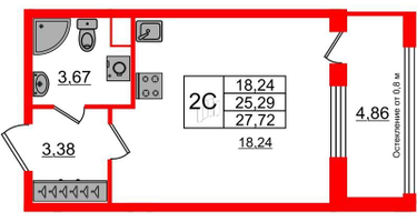Студия, 25 м²