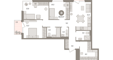 3-к. квартира, 82&nbsp;м²
