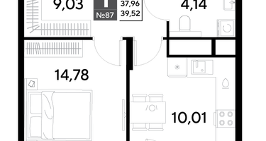 1-к. квартира, 39&nbsp;м²