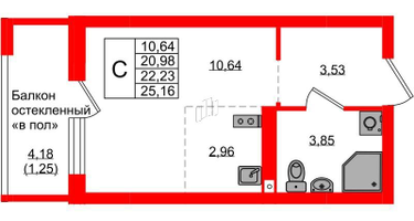 Студия, 22&nbsp;м²