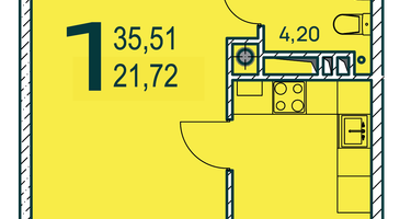 1-к. квартира, 35&nbsp;м²
