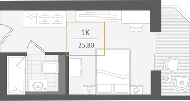 1-к. квартира, 25&nbsp;м²
