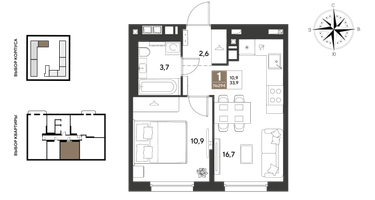 1-к. квартира, 33&nbsp;м²