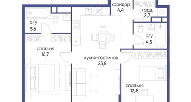 2-к. квартира, 70 м²