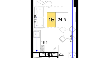 1-к. квартира, 24&nbsp;м²
