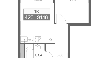 1-к. квартира, 31&nbsp;м²