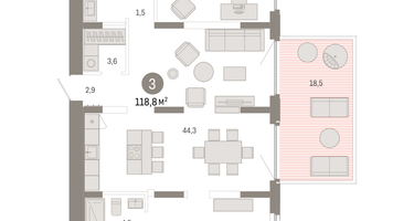 2-к. квартира, 118 м²