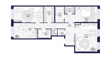 3-к. квартира, 121&nbsp;м²