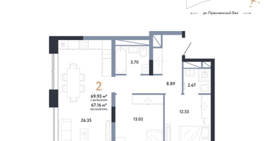 2-к. квартира, 69&nbsp;м²