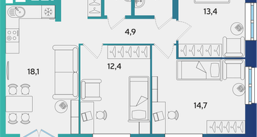 3-к. квартира, 76&nbsp;м²