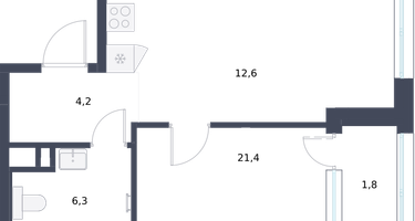 1-к. квартира, 46&nbsp;м²