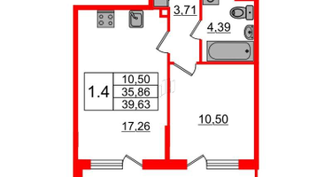 1-к. квартира, 35&nbsp;м²