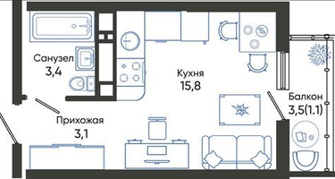 Студия, 23&nbsp;м²