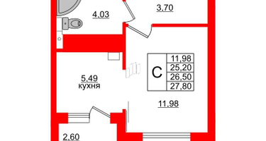 Студия, 26&nbsp;м²