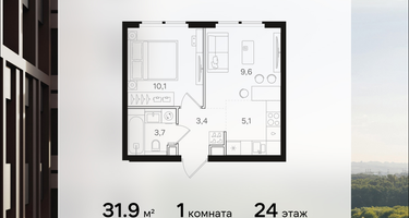1-к. квартира, 31&nbsp;м²