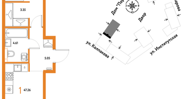 1-к. квартира, 47 м²