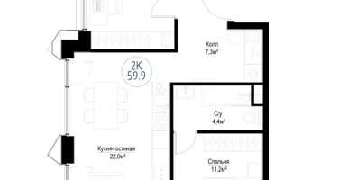 2-к. квартира, 58 м²