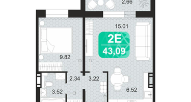 2-к. квартира, 43 м²