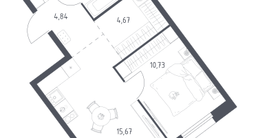 1-к. квартира, 39&nbsp;м²